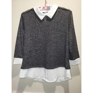 Above And Beyond Shirt Gray Sweater White Faux Under Shirt Women’s Size Medium